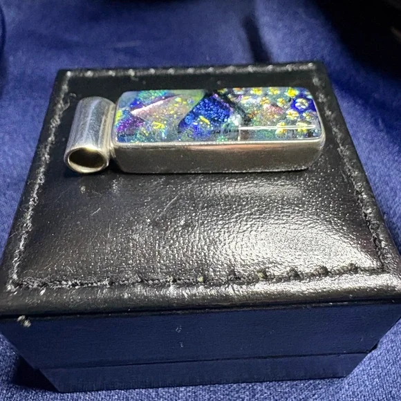 Pendant*Dichroic Glass 925 Solid Sterling Silver Setting Colorful Bar - Picture 5 of 11